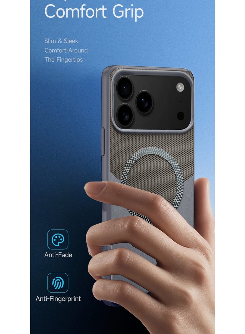 Wtech Apple iPhone 17 Pro 5G 2025 Luxury Leather Spliced with Durable Protection Magsafe Phone Case Cover (MCMPMN) - Titanium/Grey - Image 2