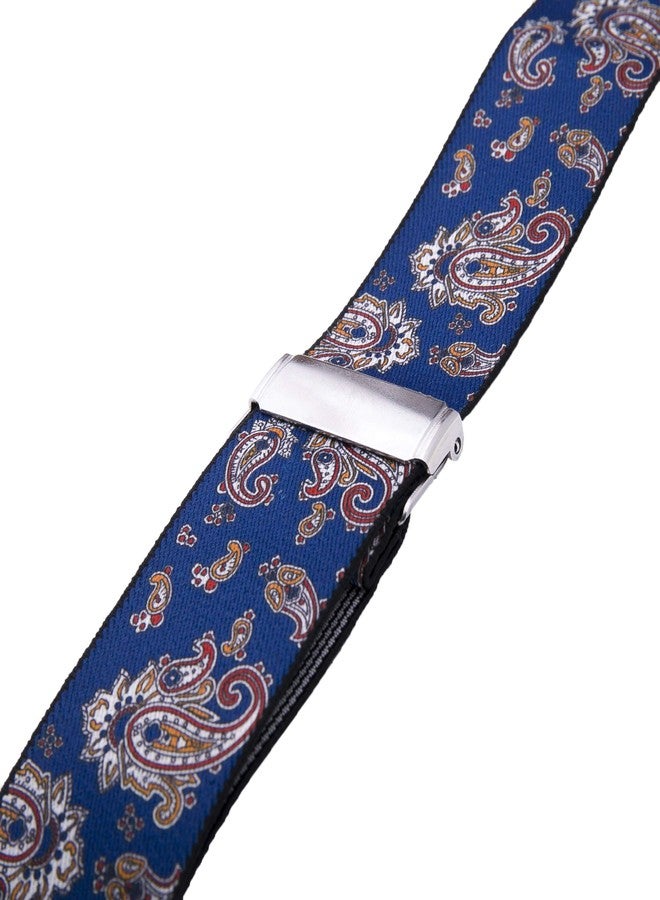 Bioterti Men’s Y-Shaped Heavy Duty Suspenders – 6 Metal Clips, Elastic Straps (Navy Paisley) - Image 4