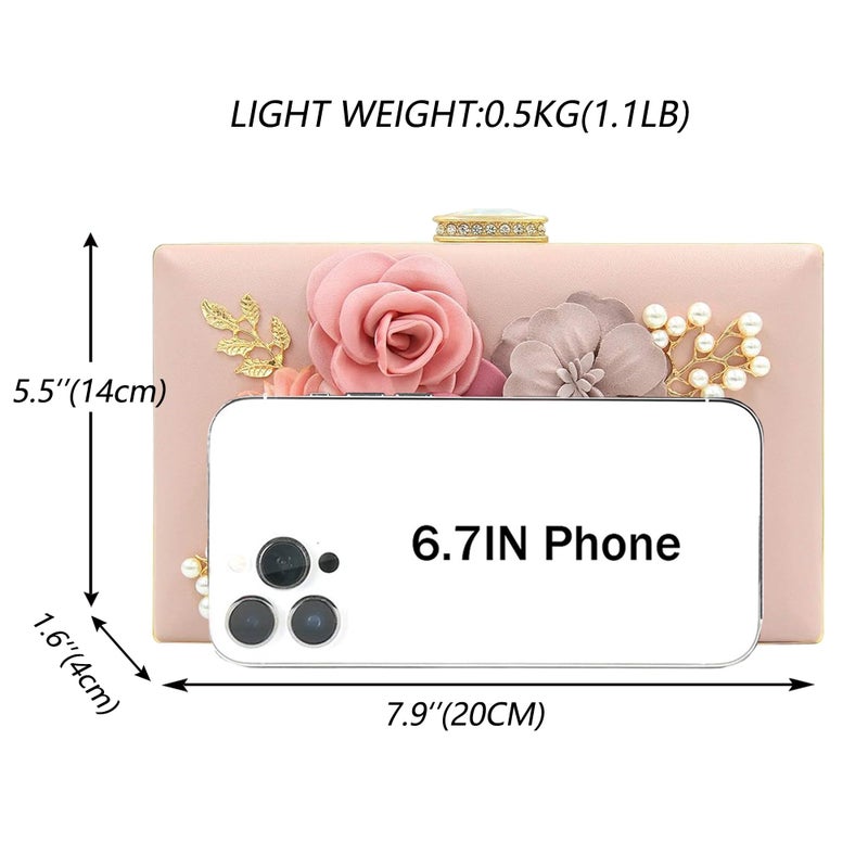 Milisente Evening Bag for Women, Flower Wedding Evening Clutch Purse Bride Floral Clutch Bag (Light Pink) - Image 3