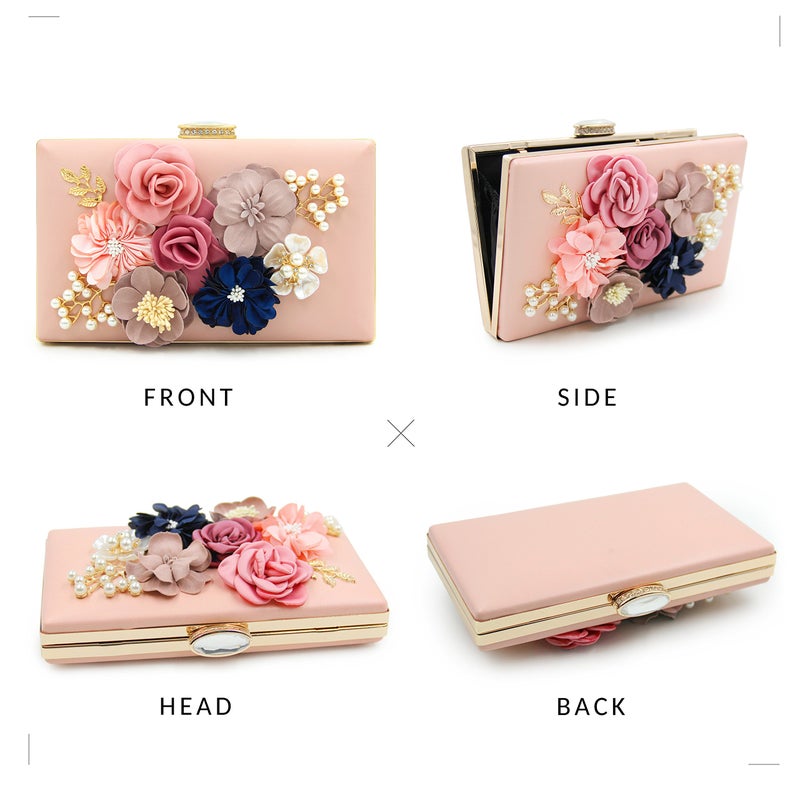 Milisente Evening Bag for Women, Flower Wedding Evening Clutch Purse Bride Floral Clutch Bag (Light Pink) - Image 5