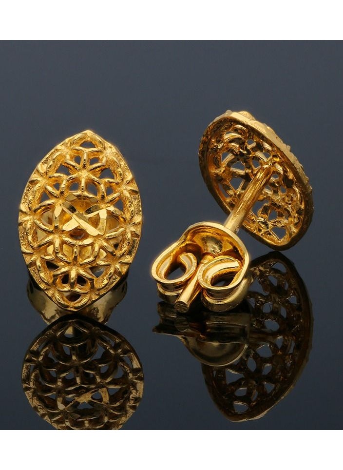 FK Jewellers - Gold Leaf Shaped Stud Earrings 21KT - FKJERN21KU6017 - Image 1