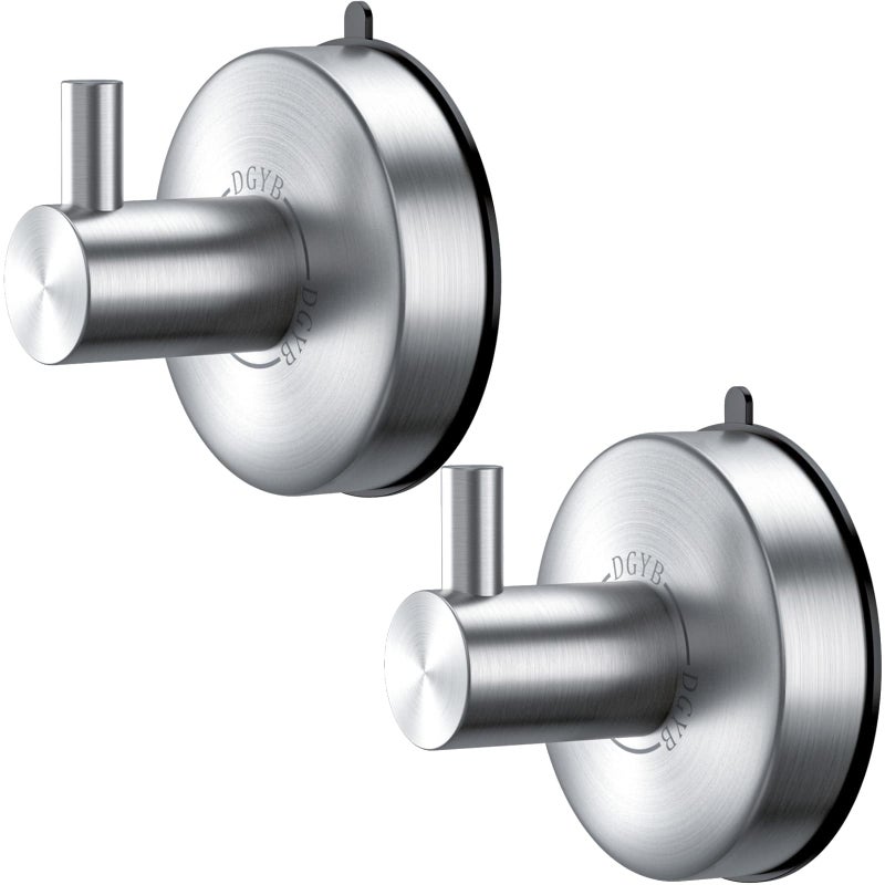 DGYB Suction Cup Hooks for Shower Set of 2 Brushed Nickel Towel Hooks for Bathrooms SUS 304 Stainless Steel Shower Hook for Loofah 15 Lb Bathroom Hook for Towels - Image 1