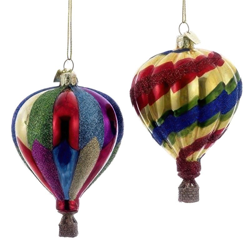 Kurt Adler Noble Gems Hot Air Balloon Christmas Ornaments 2 Assorted