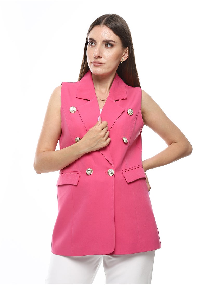 Mr.joe Sleeveless Plain Pink Buttons Closure Blazer  - Image 1