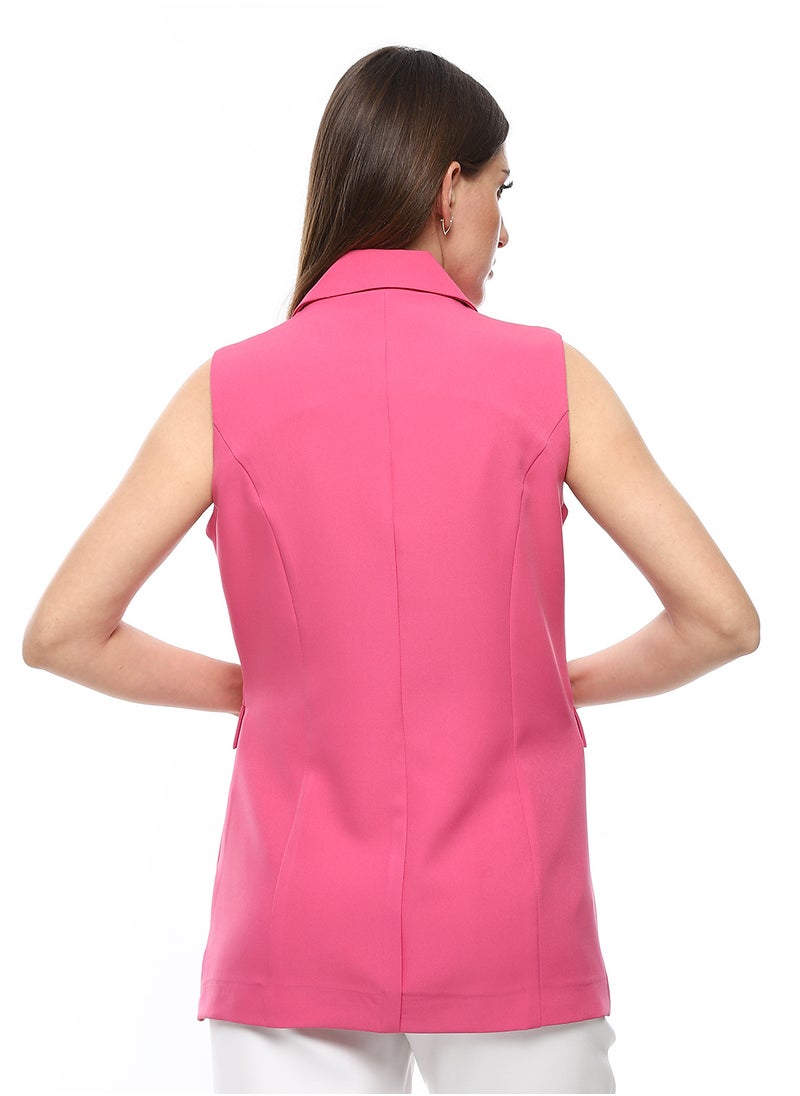 Mr.joe Sleeveless Plain Pink Buttons Closure Blazer  - Image 3
