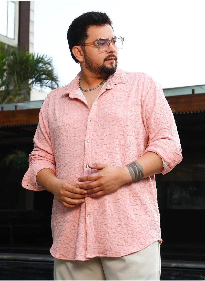 انستافاب بلس Instafab Plus Men's Rouge Pink Bloom-Textured Shirt For Casual Wear | Spread Collar | Long Cuffed Sleeves | Button Closure | Plus Size Shirt Crafted With Comfort Fit For Everyday Wear