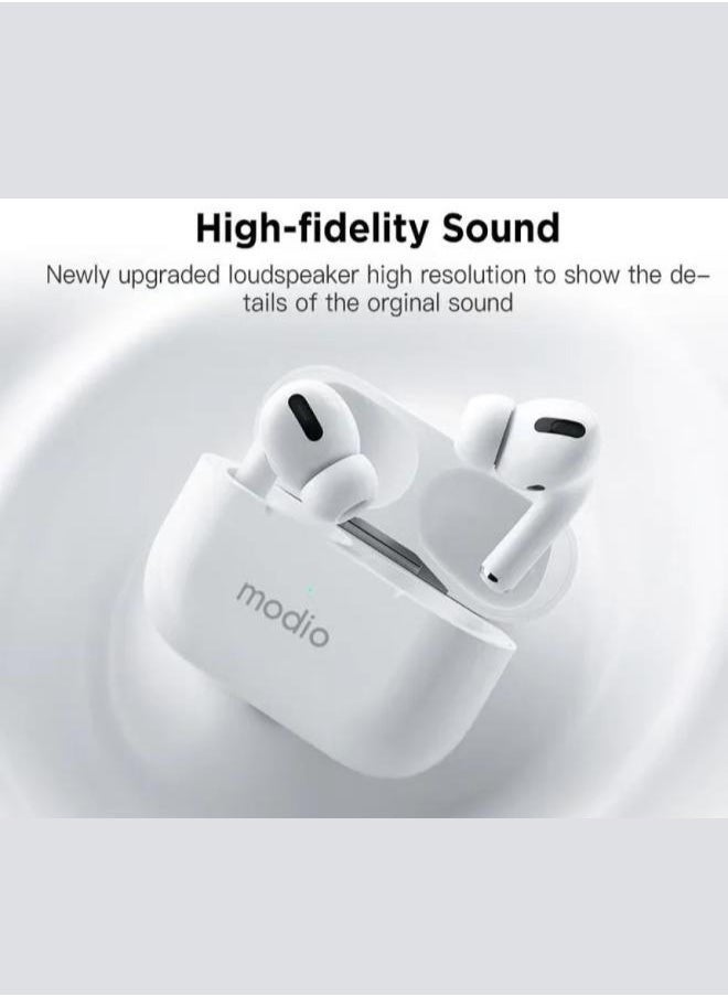 modio - Premium Deep Bass Wireless Bluetooth Headset D3 – True Wireless Stereo (TWS) Earbuds with Bluetooth 5.3, Noise Isolation, Touch Controls, Charging Case & Built-in Mic – Lightweight, Hi-Fi Audio Headphones for Android & iOS – Long Battery Life & Stable Connection - Image 1