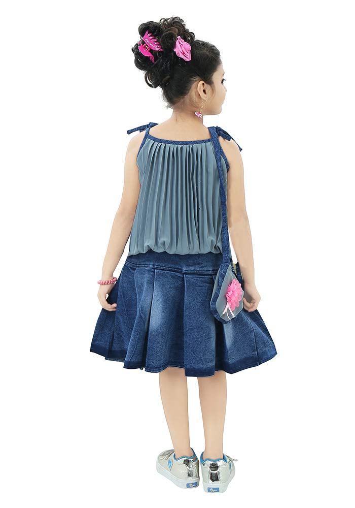 Chandrika Cotton Blend Girl's Midi Top With Skirt (CPGL0023-GREY-22_Grey_2 Years-3 Years) - Image 2