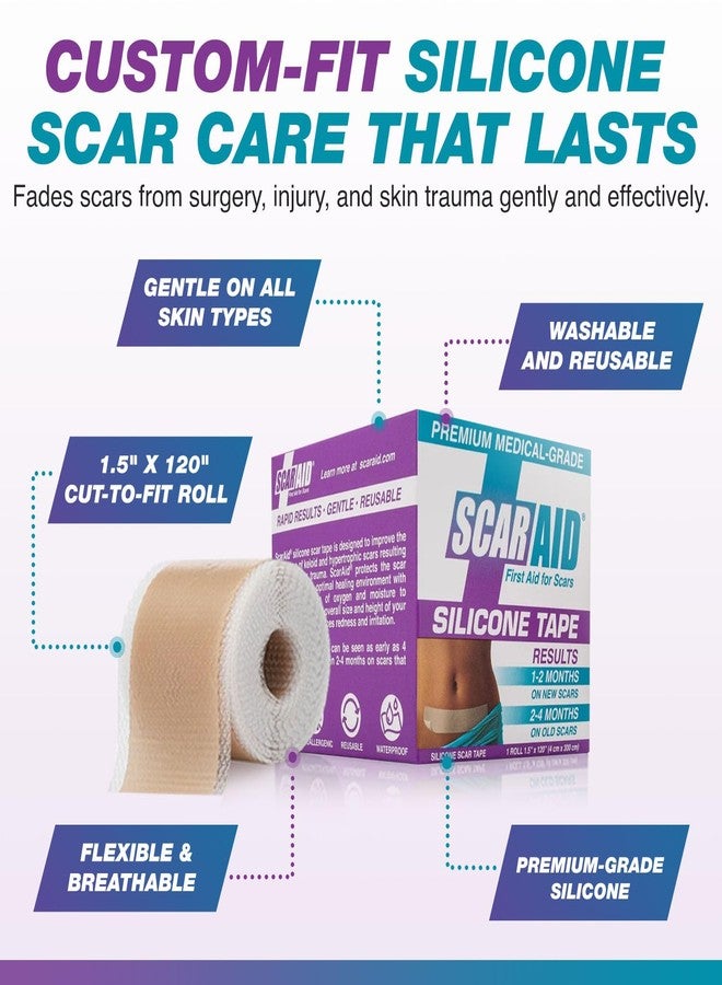 ScarAid شريط سيليكون مخصص للندبات - شريط سيليكون قابل للغسل وإعادة الاستخدام للندبات الناتجة عن الولادة القيصرية، والندبات الجدرية، واستئصال الثدي، وحب الشباب، والندبات الجراحية، وغيرها - مرن، يسمح بمرور الهواء، ولطيف على جميع أنواع البشرة - لفة 1.5 بوصة × 120 بوصة - Image 2