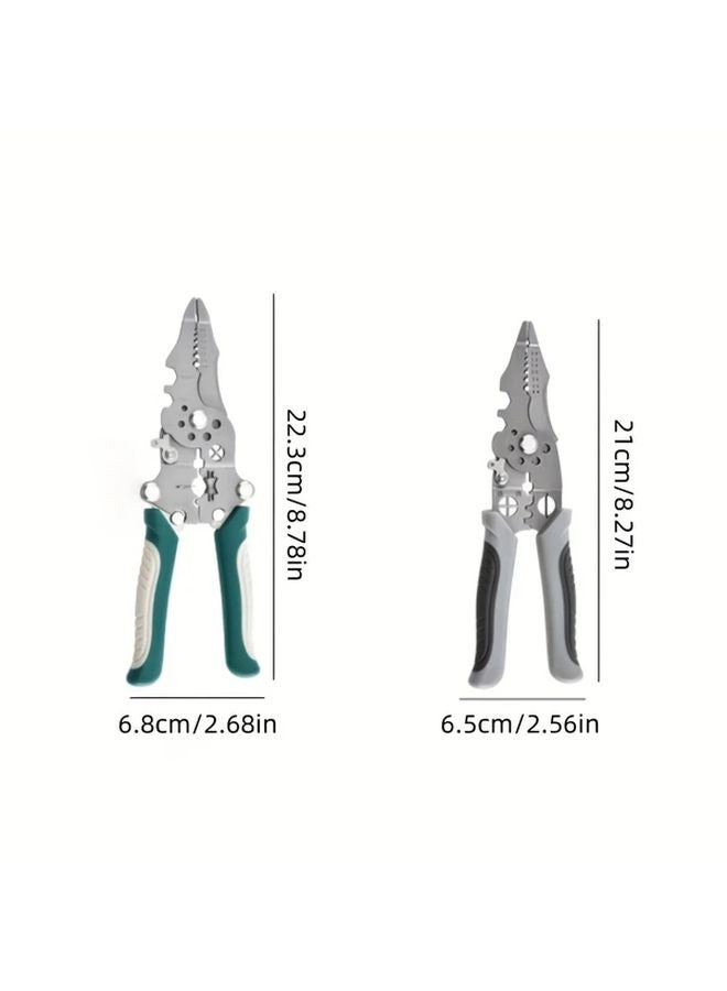 Green Heavy Duty Foldable Wire Stripping Pliers Multifunctional Crimping Cutting Tool - Image 3