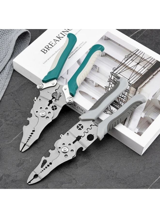 Green Heavy Duty Foldable Wire Stripping Pliers Multifunctional Crimping Cutting Tool - Image 2