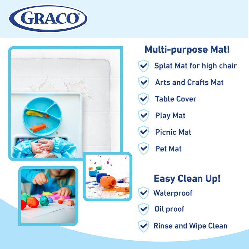 Graco Under High Chair Mat - Waterproof & Washable Plastic Food/Spill Catcher - 50" Eating, Painting & Art Floor Cover, Clear (Pack of 1) - Image 3