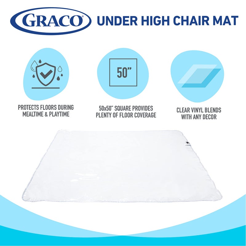 Graco Under High Chair Mat - Waterproof & Washable Plastic Food/Spill Catcher - 50" Eating, Painting & Art Floor Cover, Clear (Pack of 1) - Image 2