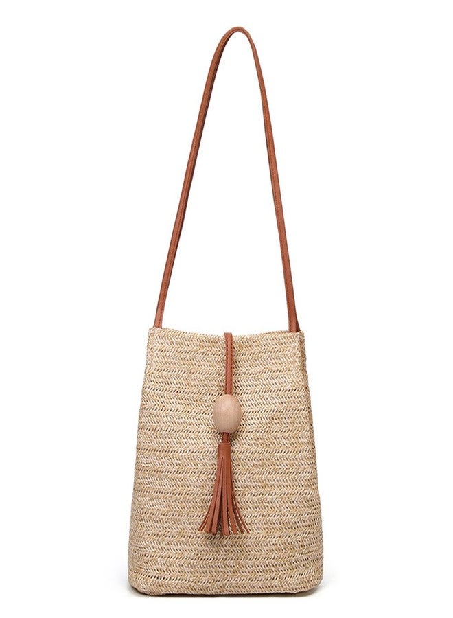GL-Turelifes Medium Straw Bag Hand Weave Beach Handbag Summer Crossbody Shoulder Bags Bucket Tassel Totes for Women - Image 4