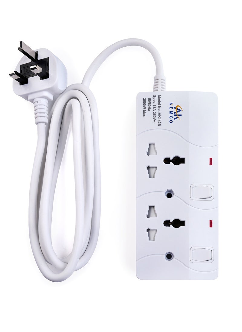 AK KEMCO 2 Way 2 Meter Extension Cord Power Cord Power Strip with Switch AK142 and 2 Meter Cord  - Image 1