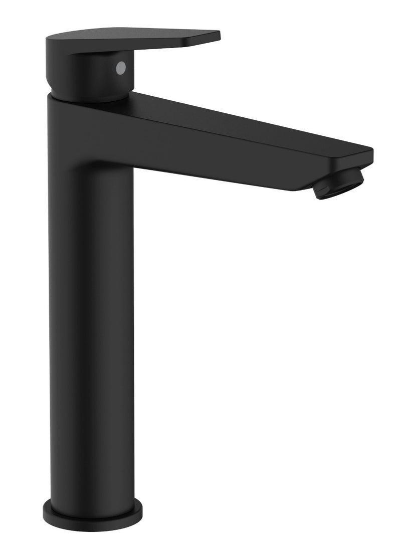 HESANIT Logic High-Rise Matte Black Basin Mixer with Pop-Up Waste Matte Black – Model 4007MB - Image 1
