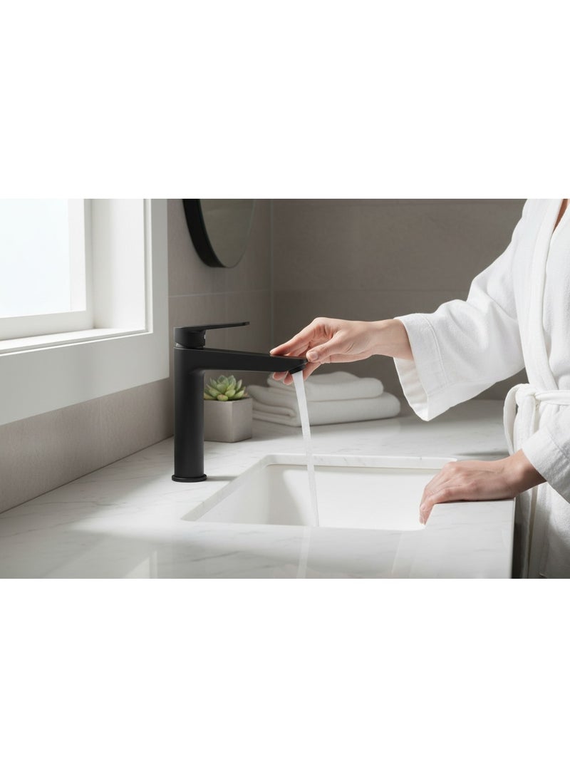 HESANIT Logic High-Rise Matte Black Basin Mixer with Pop-Up Waste Matte Black – Model 4007MB - Image 2