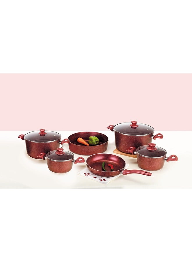 Al-Karnak 11 pieces Al-Karnak Granite Set (Without Grill Pan) + Glass Lids - 4 Pots (18-20-24-28cm) - 1 Round Roasting Pan (26cm) - 1 Frypan (24cm) 