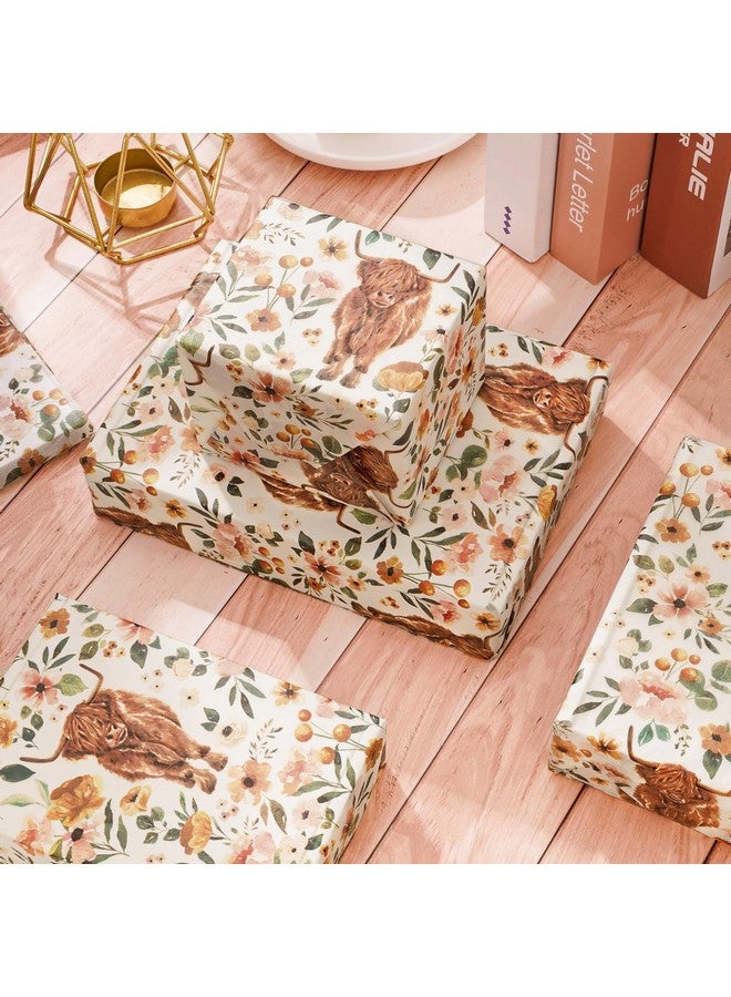 AnyDesign AnyDesign Boho Floral Highland Cow Tissue Paper 100 Sheet Watercolor Flower Art Tissue Farmhouse Cute Cow Wrapping Paper for DIY Crafts Gift Packing, 19.7 x 13.8 Inch - Image 4