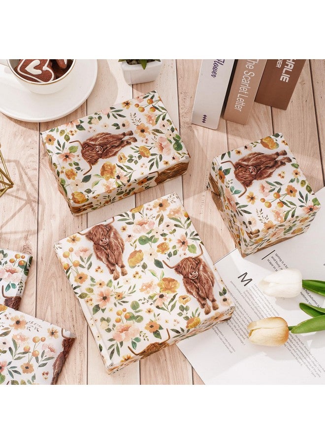 AnyDesign AnyDesign Boho Floral Highland Cow Tissue Paper 100 Sheet Watercolor Flower Art Tissue Farmhouse Cute Cow Wrapping Paper for DIY Crafts Gift Packing, 19.7 x 13.8 Inch - Image 3
