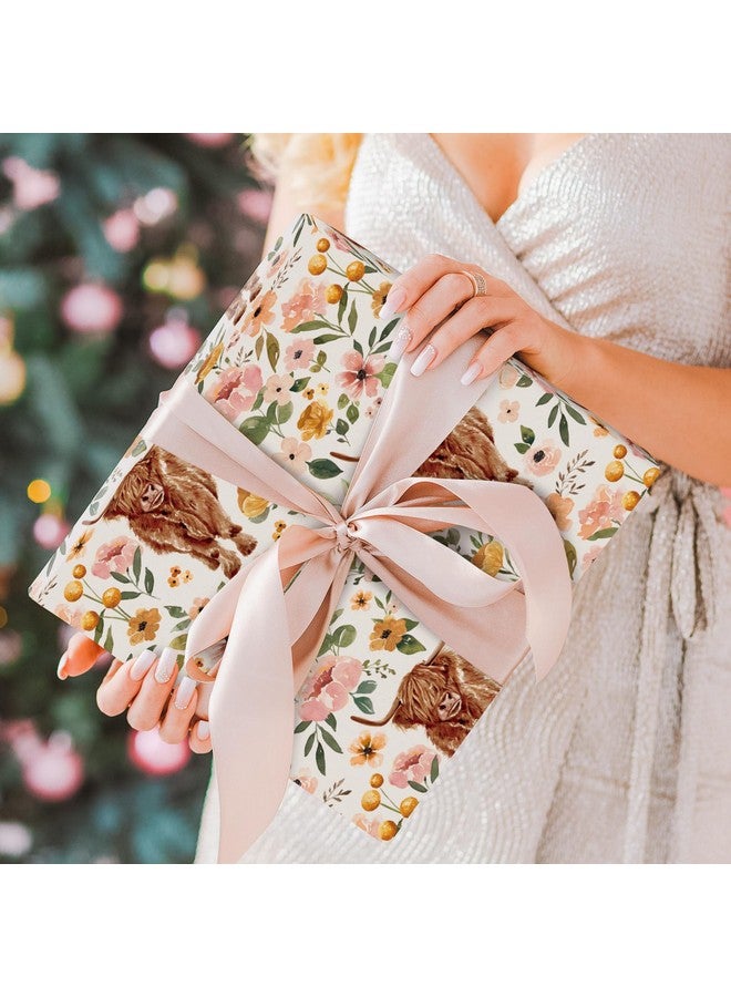 AnyDesign AnyDesign Boho Floral Highland Cow Tissue Paper 100 Sheet Watercolor Flower Art Tissue Farmhouse Cute Cow Wrapping Paper for DIY Crafts Gift Packing, 19.7 x 13.8 Inch - Image 5