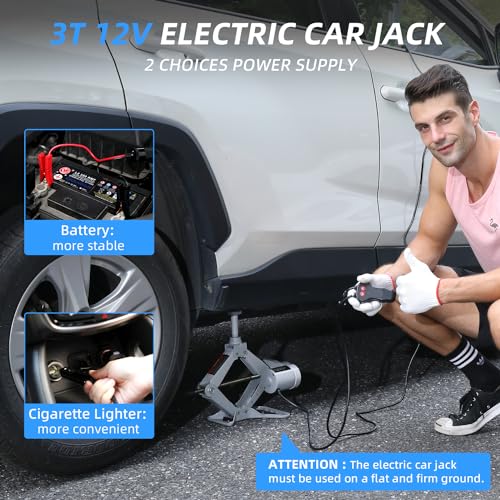 STANDTALL Electric Car Jack 3T Scissor Floor Jack Set 12V Automatic Vehicle Lift Kit for Road Emergency Tire Change Car Repair Tool for Sedans and SUV Gray - Image 4