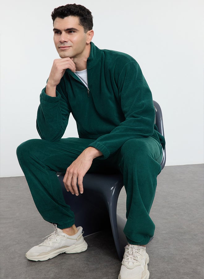 trendyol طقم سترة رياضية أساسية واسعة وقصّة فضفاضة مضادة للتقشر باللون الأخضر Tmnaw25Em00002 - Image 3