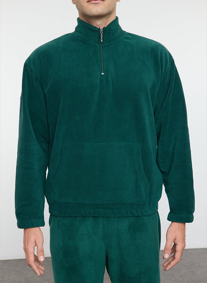 trendyol طقم سترة رياضية أساسية واسعة وقصّة فضفاضة مضادة للتقشر باللون الأخضر Tmnaw25Em00002 - Image 4