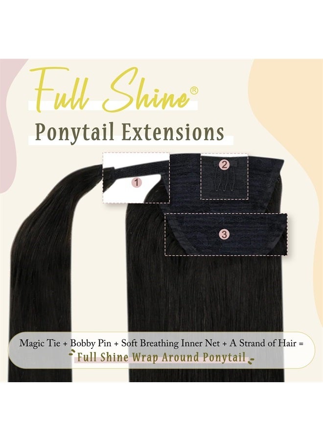 Full Shine إضافات ذيل الحصان من شعر الإنسان الحقيقي، ذيل حصان مستقيم مع مشابك، إضافات شعر طبيعية 80 جرام 16 بوصة - Image 2