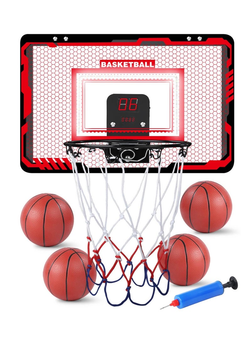 Indoor Basketball Hoop Set with 4 Balls for All Ages , Mini Basketball Hoop for Door with Complete Accessories, Fun Basketball Game Toys for Kids and Adults  - Image 1