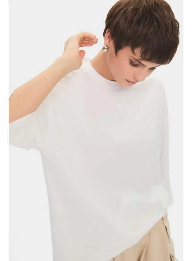JUNE June Women 100% Cotton Oversize/loose Fit Crew Neck Flowy Tshirt White