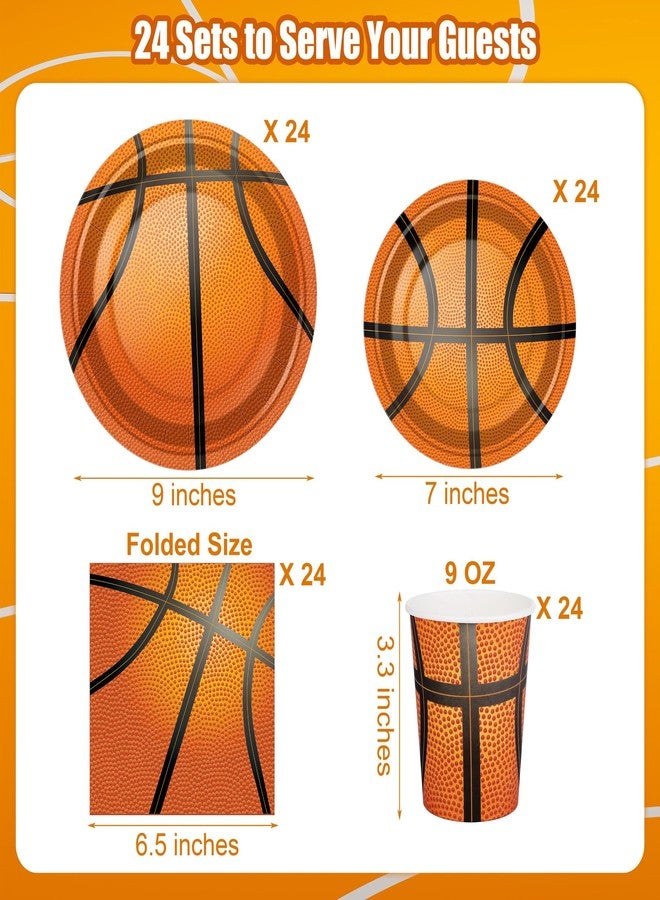 Kochorie 96 Pieces Basketball Party Supplies Basketball Paper Plates and Napkins Cups Birthday Party Decorations Disposable Tableware Set for Sports Theme Decorations Serve 24 Guests - Image 2