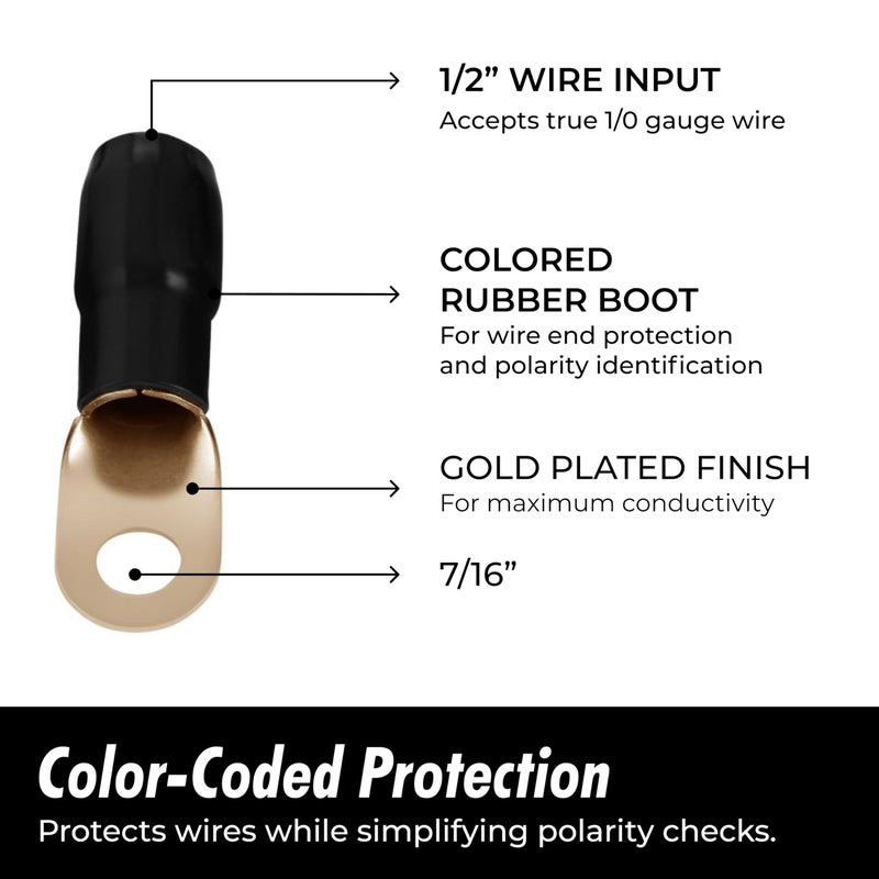 InstallGear 1/0 Ring Terminal Connectors - 1/0 Gauge AWG Tinned Pure Copper Lugs with Heat Shrink (20Pack-10 Positive/10 Negative) Electrical Connectors, Heat Shrink Wire Connectors for 1/0 Gauge Wire - Image 5