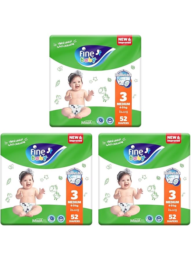 فاين بيبي مقاس 3 متوسط 4 9 كجم 52 حفاضة (عبوة من 3 قطع) - Image 1