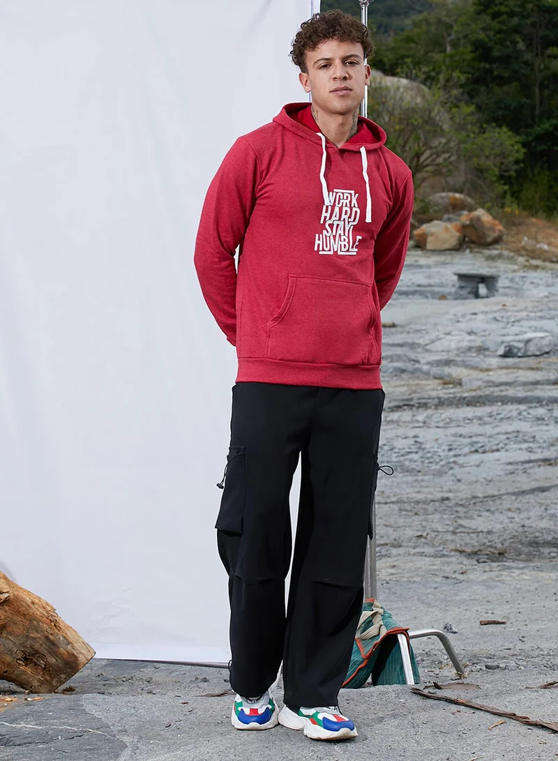 Campus Sutra Men's Red Work Hard Stay Humble Hoodie