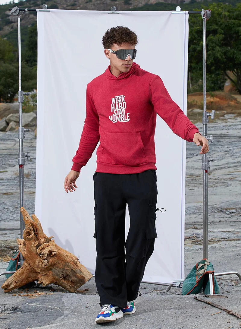 Campus Sutra Men's Red Work Hard Stay Humble Hoodie