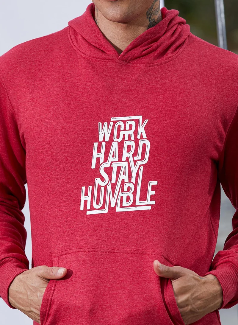 Campus Sutra Men's Red Work Hard Stay Humble Hoodie