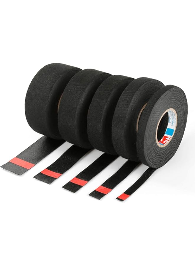 promass 5 Rolls of Wire Insulation Tape for Car Wiring Harness Protection, 15m Black Non-woven Heat-Resistant Self-Adhesive Flame Retardant Tape, 9/15/19/25/32mm - Image 1