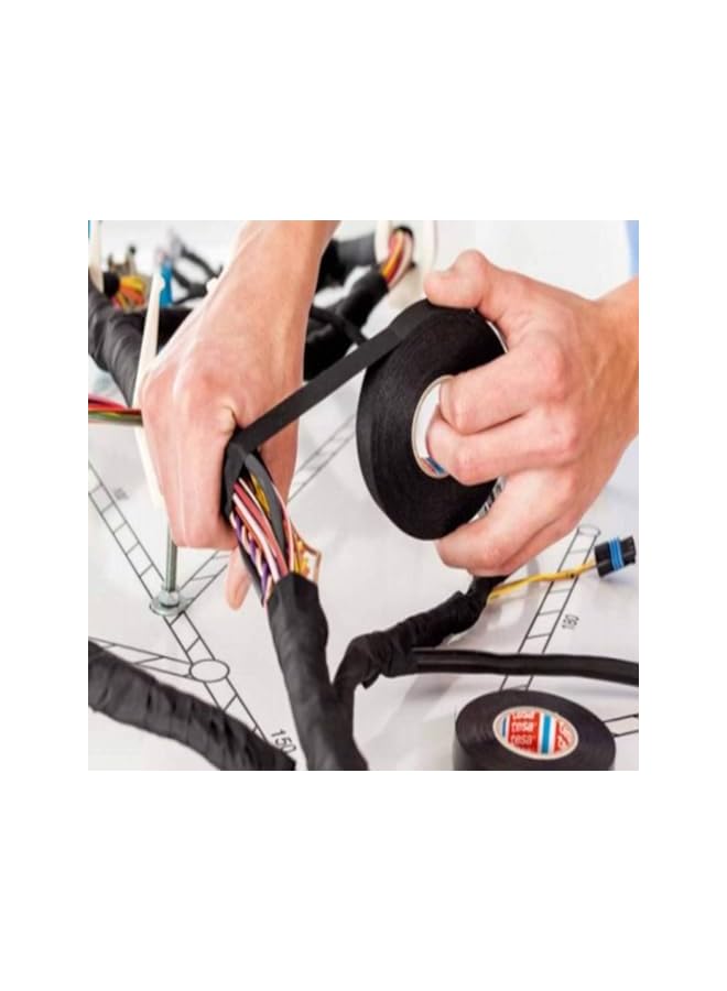 promass 5 Rolls of Wire Insulation Tape for Car Wiring Harness Protection, 15m Black Non-woven Heat-Resistant Self-Adhesive Flame Retardant Tape, 9/15/19/25/32mm - Image 3