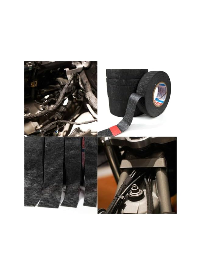 promass 5 Rolls of Wire Insulation Tape for Car Wiring Harness Protection, 15m Black Non-woven Heat-Resistant Self-Adhesive Flame Retardant Tape, 9/15/19/25/32mm - Image 2