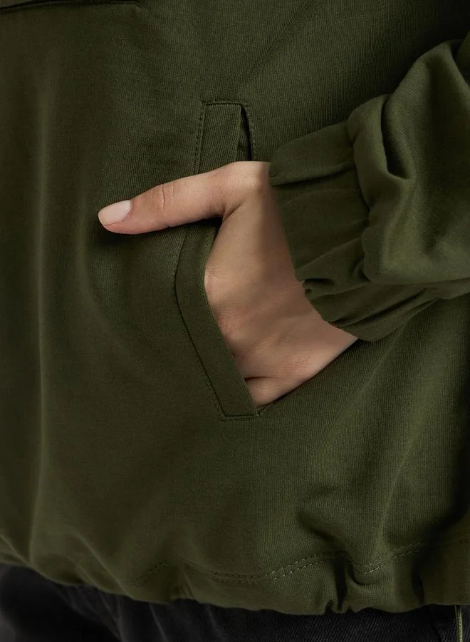 Femmella  Olive Half Zip Up Terry Hoodie for Women | Best Price UAE