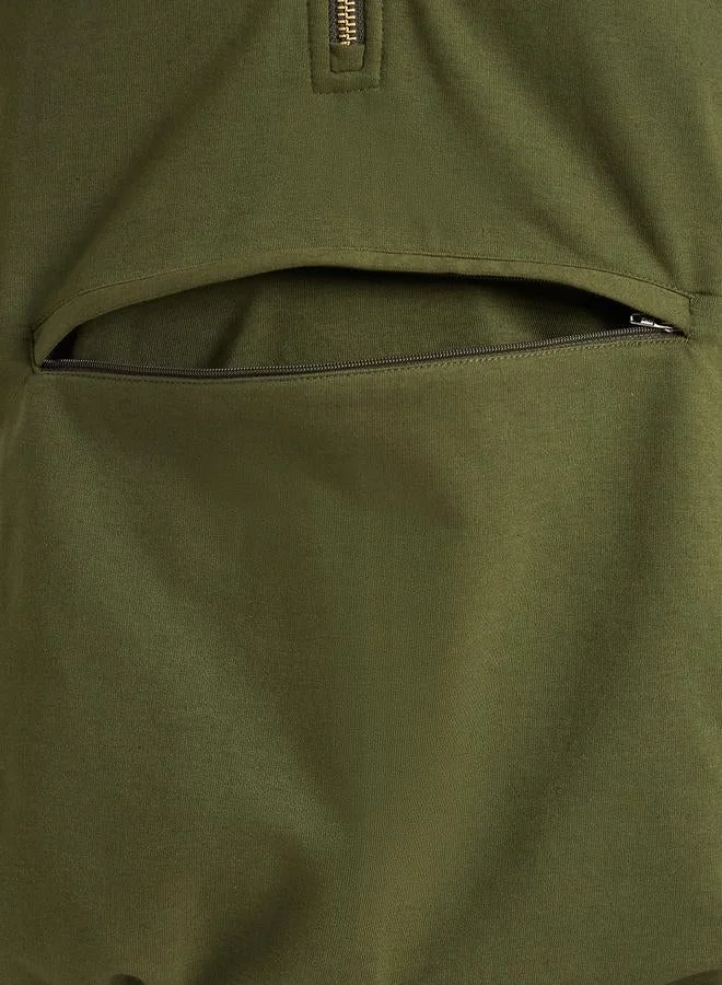 Femmella  Olive Half Zip Up Terry Hoodie for Women | Best Price UAE