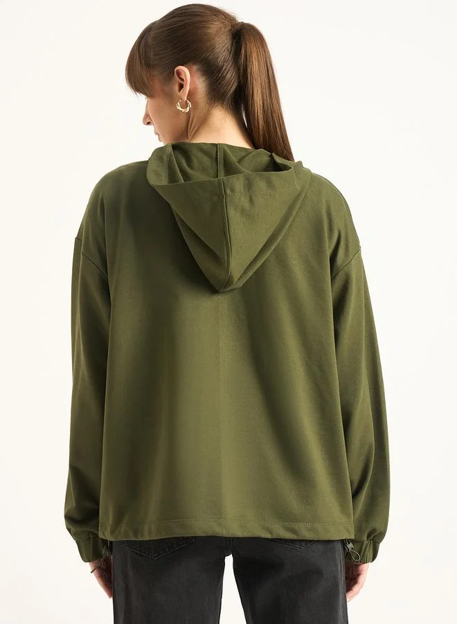 Femmella  Olive Half Zip Up Terry Hoodie for Women | Best Price UAE