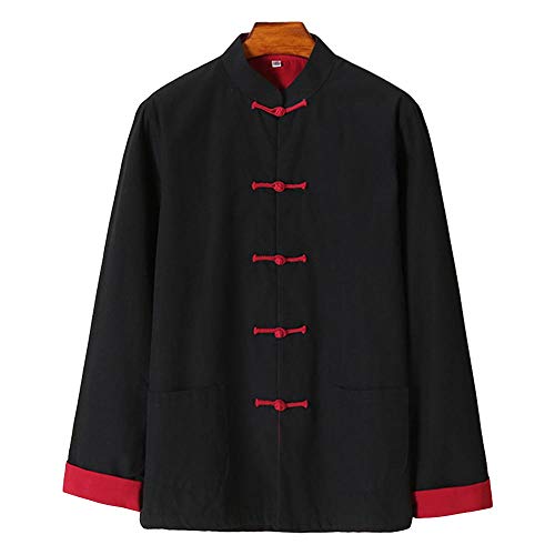 ZooBoo Mens Martial Arts Kung Fu Jacket Tang Suit (M, Black+Red) - Image 2