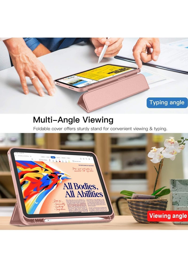 راكسوم حافظة آيباد 10.9 بوصة 2022 (الجيل العاشر) الجديدة - حافظة ذكية ثلاثية الطي مع حامل قلم، وظهر ناعم من مادة TPU، وخاصية الإيقاظ/السكون التلقائي - ذهبي وردي - Image 5