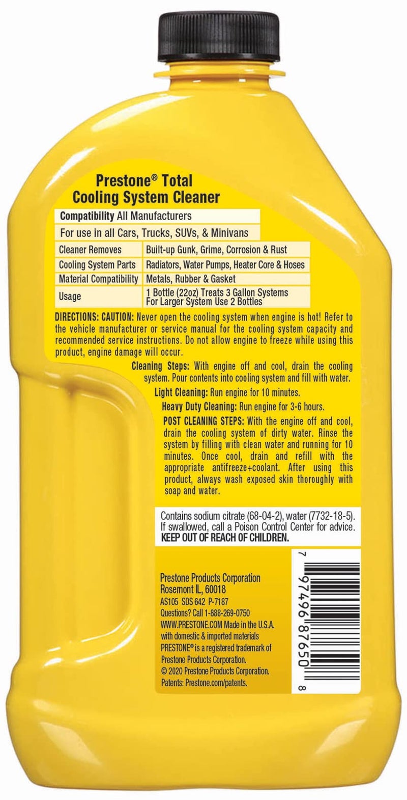 Prestone AS105 Total Cooling System Cleaner for Radiator, Heater Core, and Hoses, 22 oz., 6 Pack - Image 2