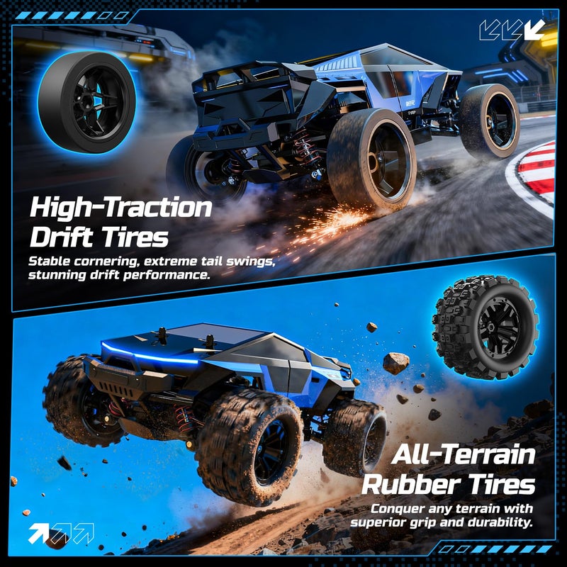 DEERC H16R Brushless Fast RC Cars,1:16 52KM/H High Speed Remote Control Car,4X4 All Terrains RC Monster Truck,Waterproof Off-Road Hobby Electric Vehicle Car Gift for Adults Boys,2 Li-ion Batteries - Image 2