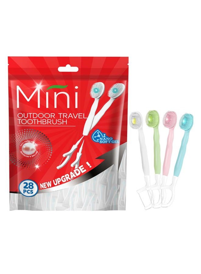 KUGUAN 28 Packs Mini Brushes-Disposable Toothbrushes with Toothpaste + Floss + Pick + Tongue Scraper Travel Size Individually Wrapped Business Trip Work or Travel (Mix Flover) - Image 1