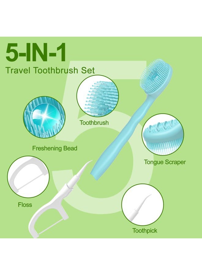 KUGUAN 28 Packs Mini Brushes-Disposable Toothbrushes with Toothpaste + Floss + Pick + Tongue Scraper Travel Size Individually Wrapped Business Trip Work or Travel (Mix Flover) - Image 2