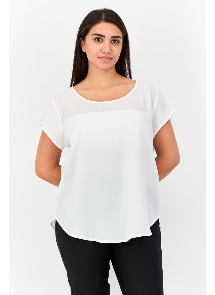 VERO MODA Women Crew Neck Short Sleeve Plain Top, White  - Image 1